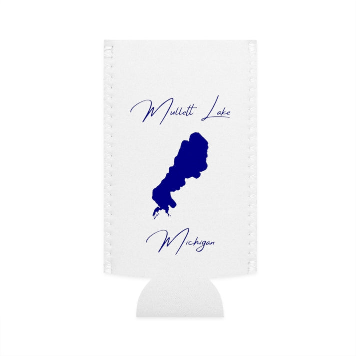 Michigan  Mullett  Lake  Slim  Can  Koozie  front  position  view  from  flat-front  white.webp