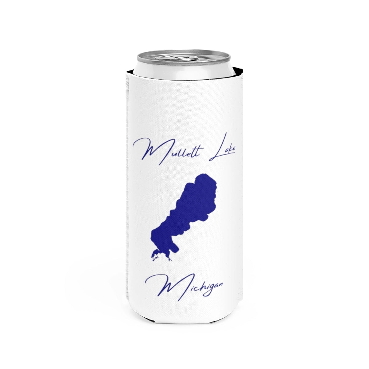 Michigan  Mullett  Lake  Slim  Can  Koozie  front  position  view  from  front  white.webp