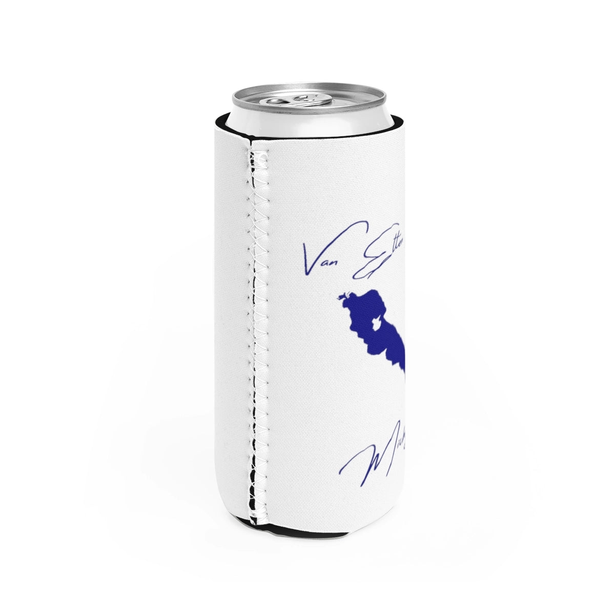 Michigan  Van  Etten  Lake  Slim  Can  Koozie  all  position  view  from  right  white.webp