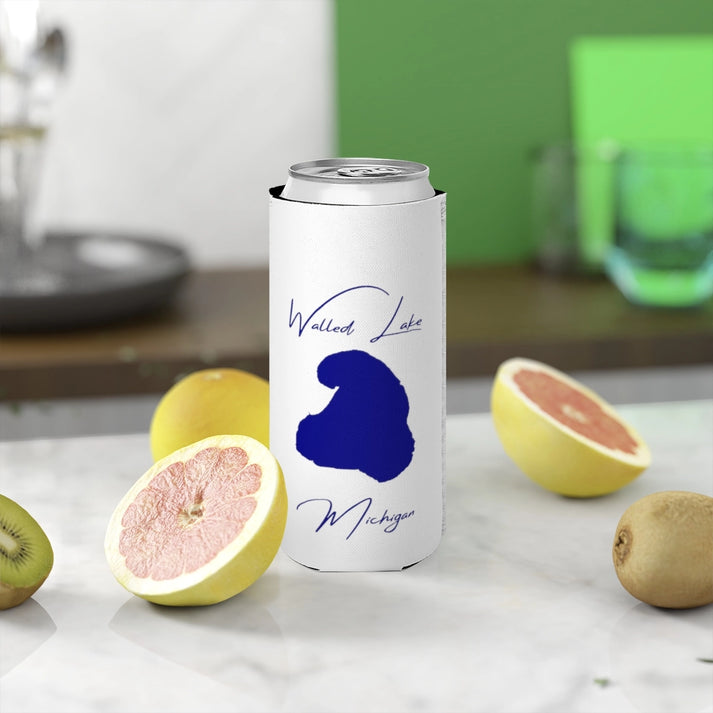 Michigan  Walled  Lake  Slim  Can  Koozie  front  position  view  from  context-2  white.webp