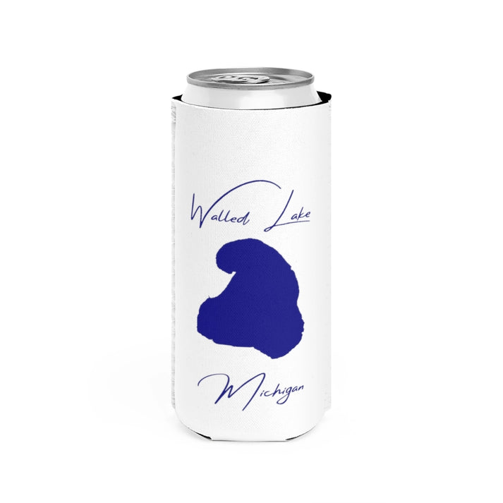 Michigan  Walled  Lake  Slim  Can  Koozie  front  position  view  from  front  white.webp