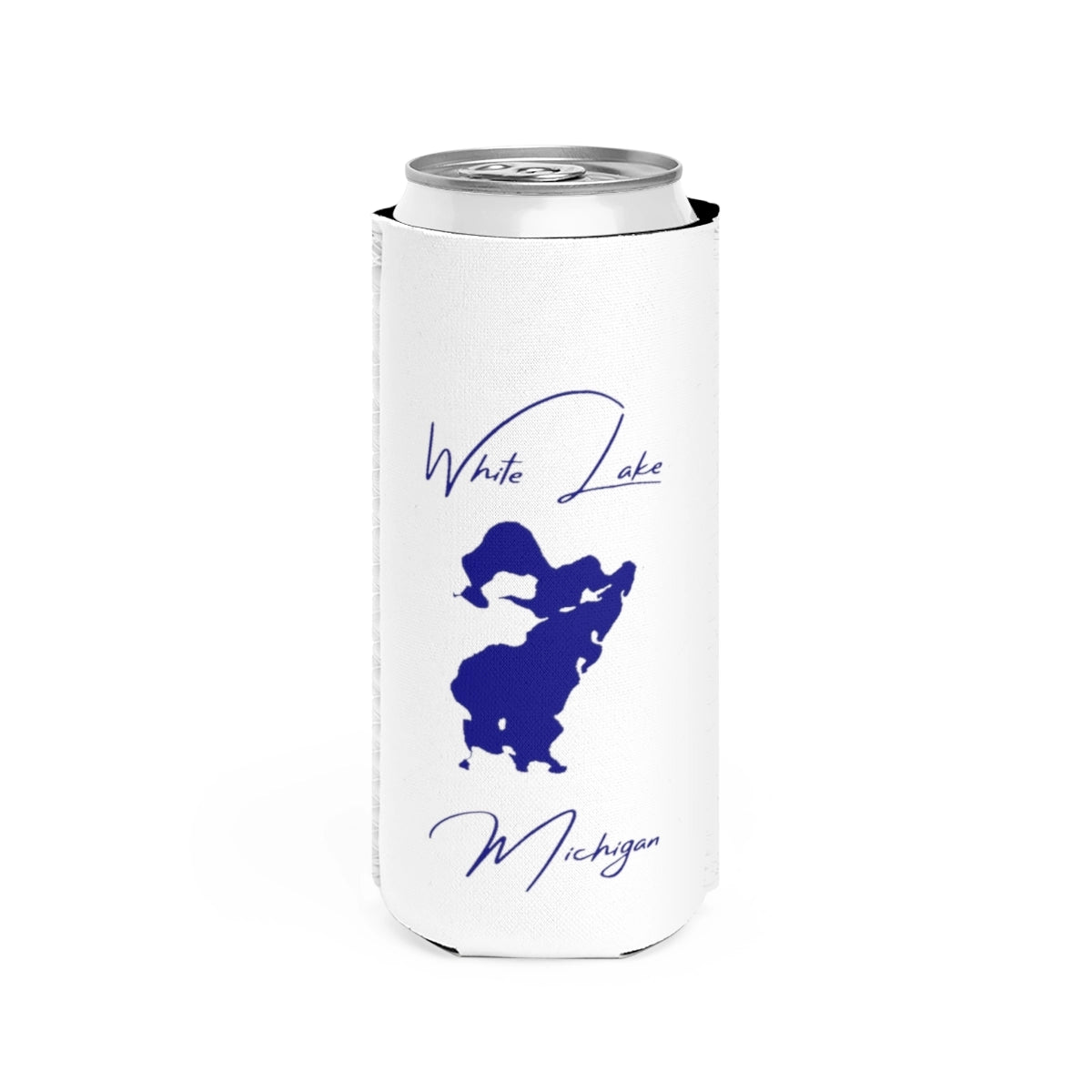 Michigan  White  Lake  Slim  Can  Koozie  front  position  view  from  front  white.webp