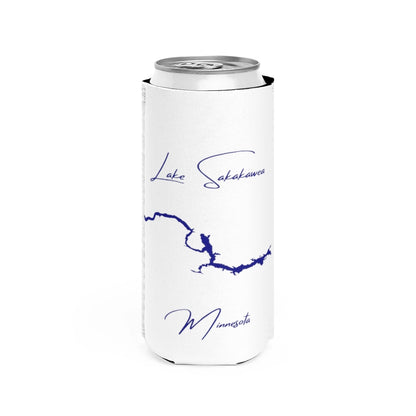 Minnesota  Lake  Sakakawea  Slim  Can  Koozie  front  position  view  from  front  white.webp