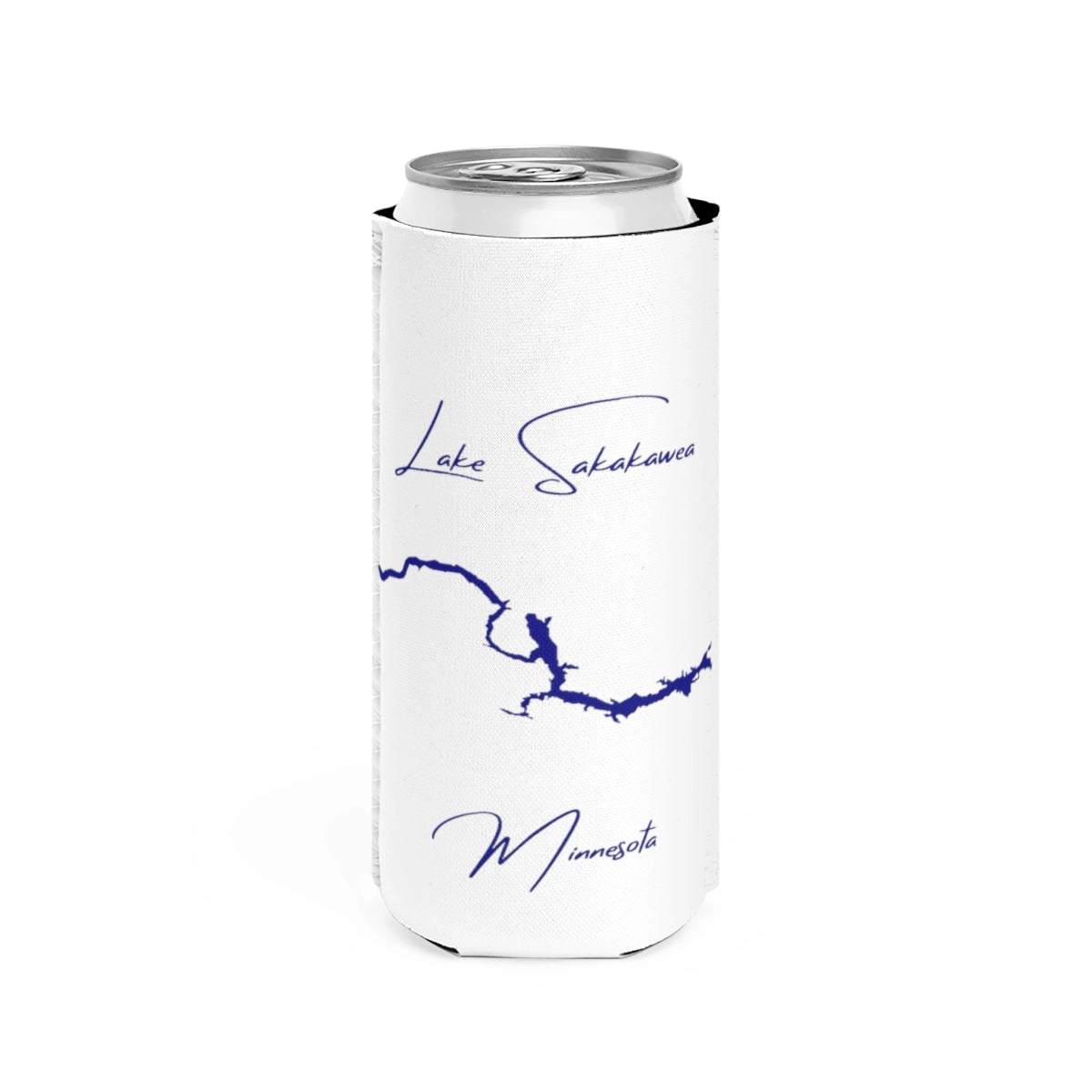 Minnesota  Lake  Sakakawea  Slim  Can  Koozie  front  position  view  from  front  white.webp