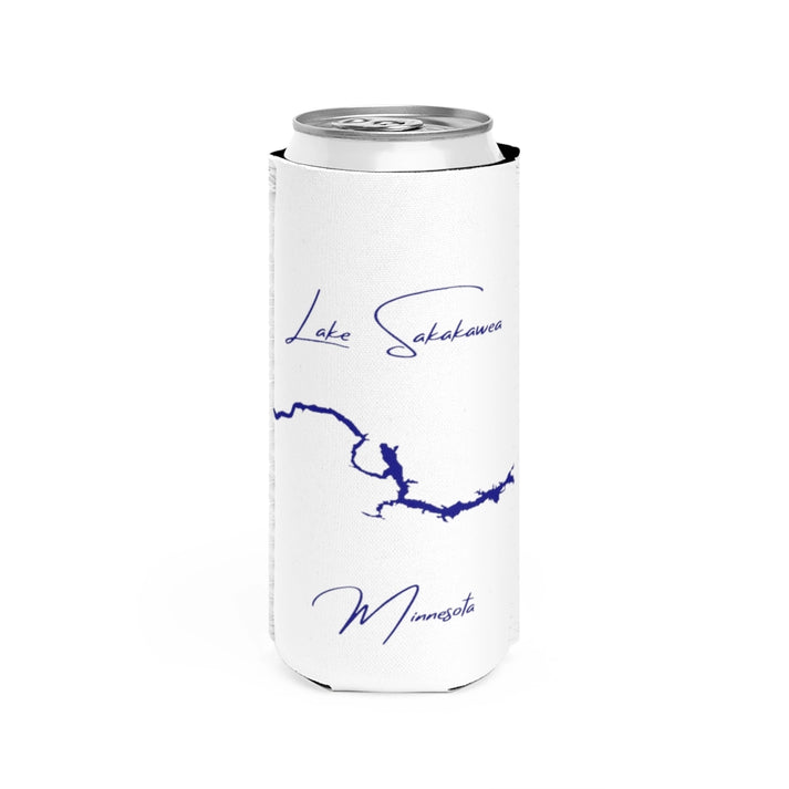 Minnesota  Lake  Sakakawea  Slim  Can  Koozie  front  position  view  from  front  white.webp