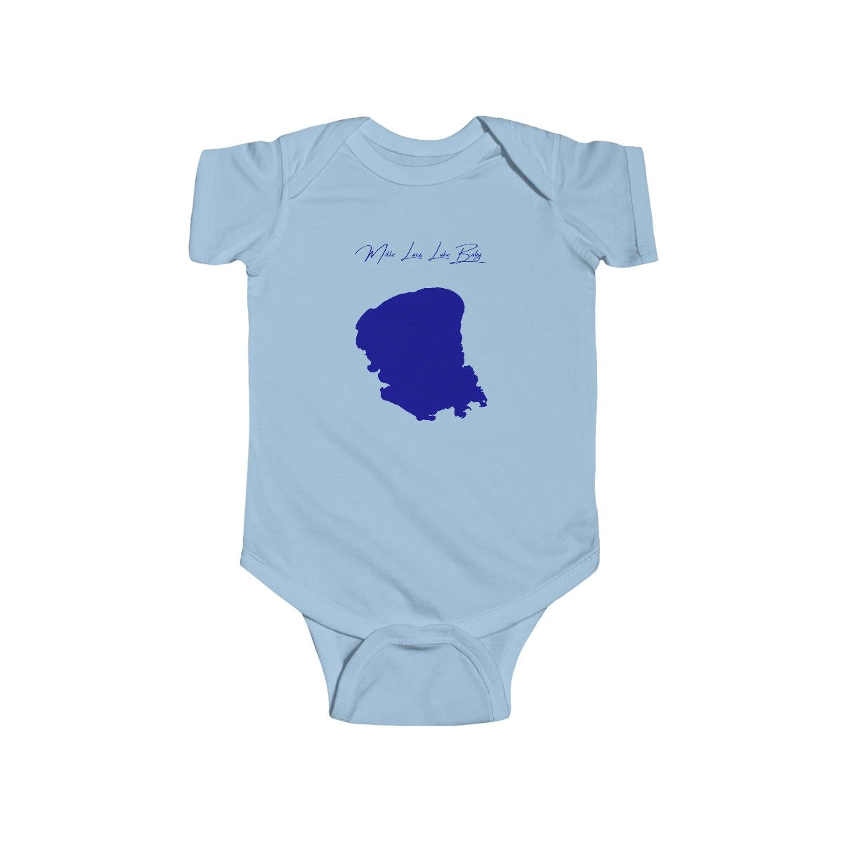 Minnesota  Mille  Lacs  Lake  Onesie  front  position  view  from  front  light  blue.webp
