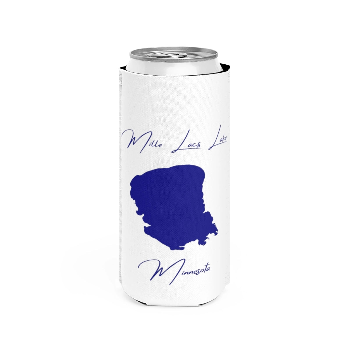 Minnesota  Mille  Lacs  Lake  Slim  Can  Koozie  front  position  view  from  front  white.webp