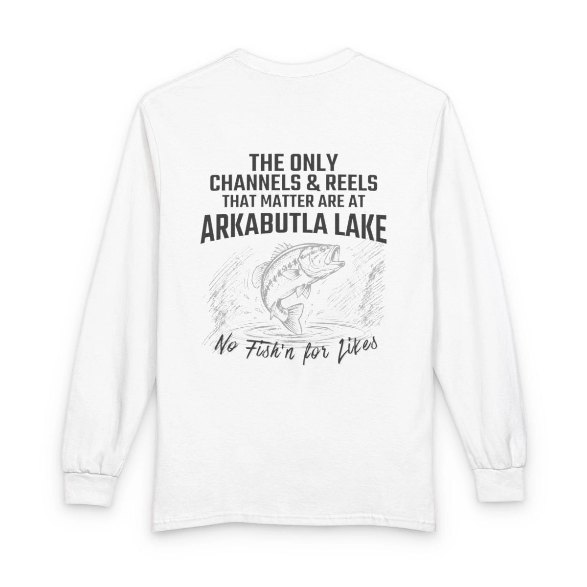 Mississippi  Arkabutla  Lake  Long  Sleeve  Fishing  T-shirt  back  position  view  from  back  white.webp