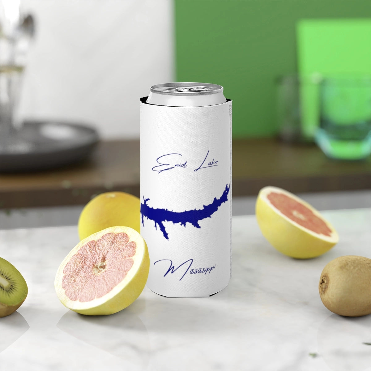 Mississippi  Enid  Lake  Slim  Can  Koozie  front  position  view  from  context-2  white.webp