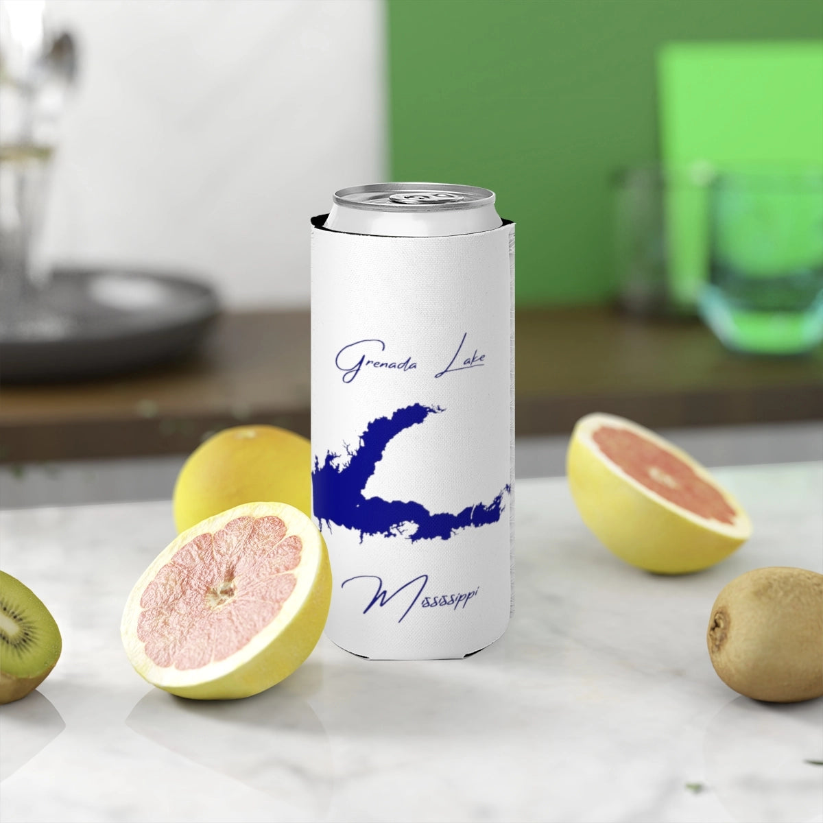 Mississippi  Grenada  Lake  Slim  Can  Koozie  front  position  view  from  context-2  white.webp