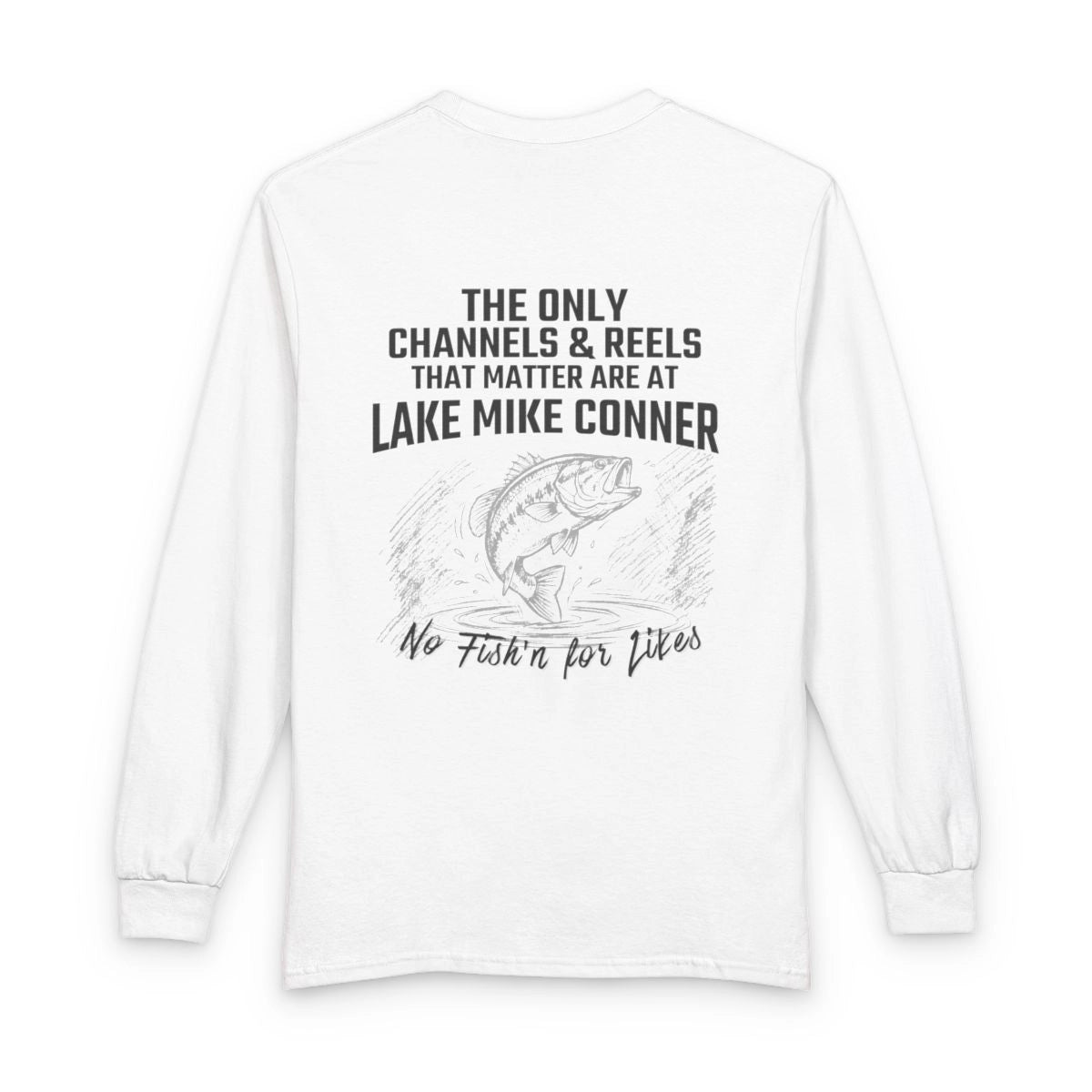 Mississippi  Lake  Mike  Conner  Long  Sleeve  Fishing  T-shirt  back  position  view  from  back  white.webp