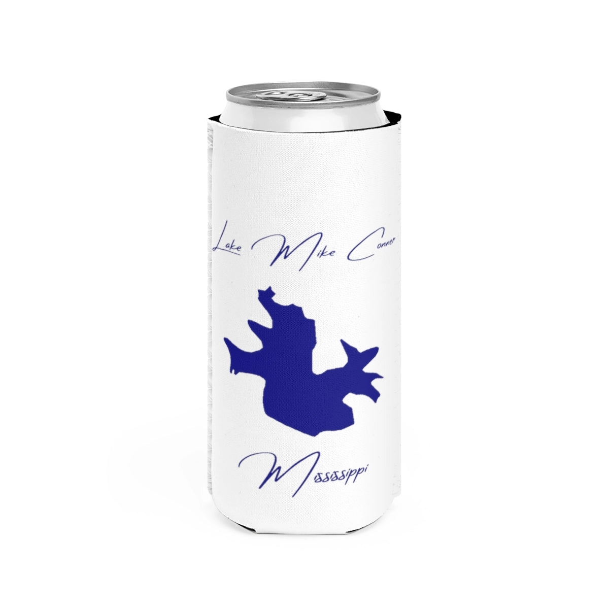 Mississippi  Lake  Mike  Conner  Slim  Can  Koozie  front  position  view  from  front  white.webp