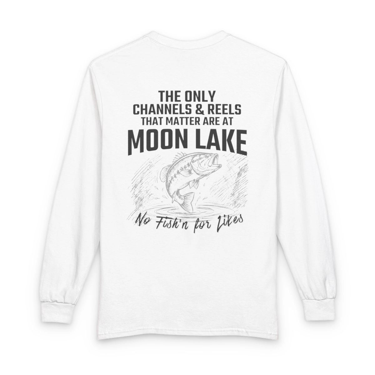 Mississippi  Moon  Lake  Long  Sleeve  Fishing  T-shirt  back  position  view  from  back  white.webp
