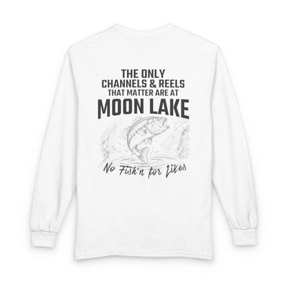 Mississippi  Moon  Lake  Long  Sleeve  Fishing  T-shirt  back  position  view  from  back  white.webp