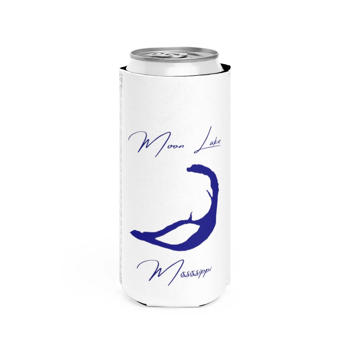 Mississippi  Moon  Lake  Slim  Can  Koozie  front  position  view  from  front  white.webp