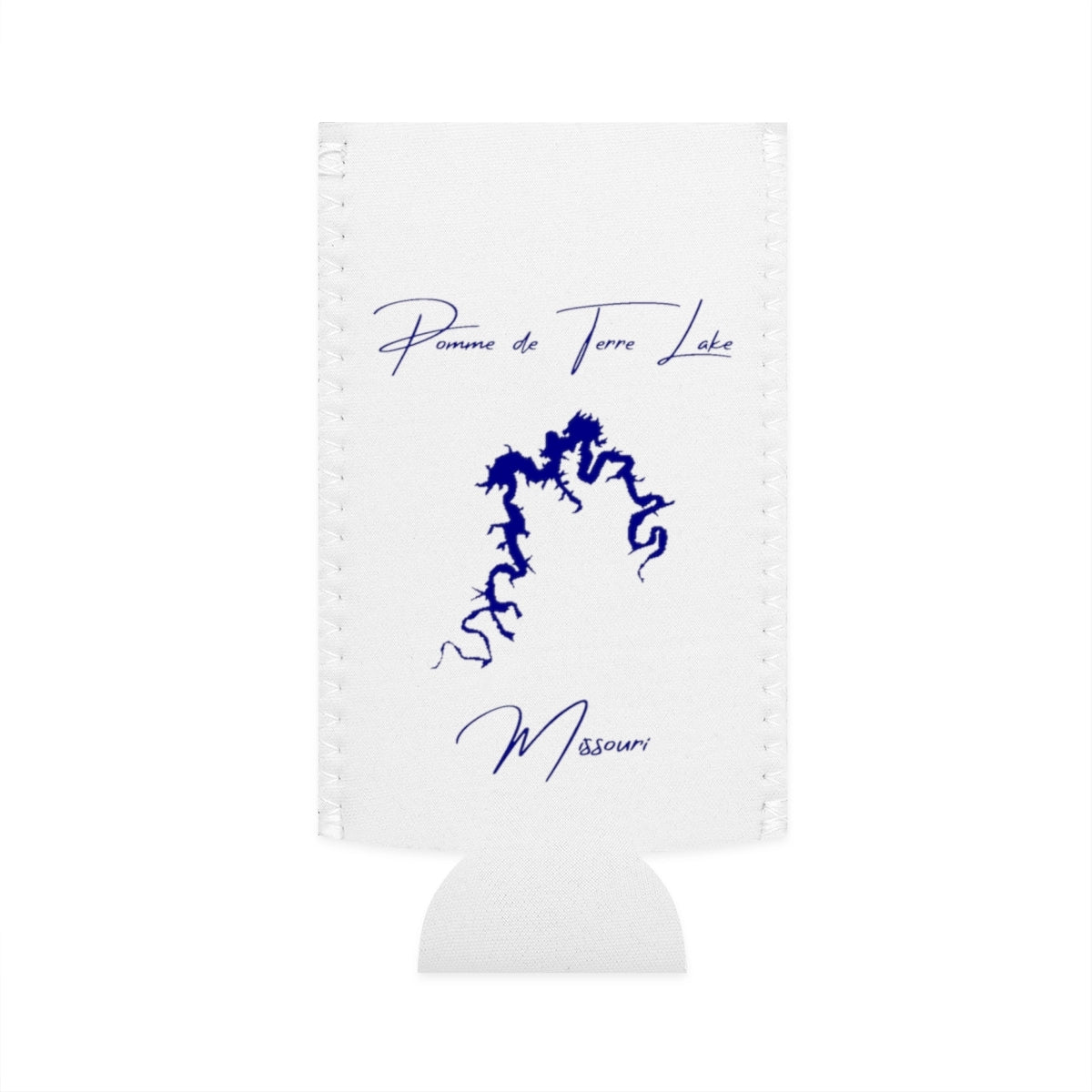 Missouri  Pomme  de  Terre  Lake  Slim  Can  Koozie  front  position  view  from  flat-front  white.webp