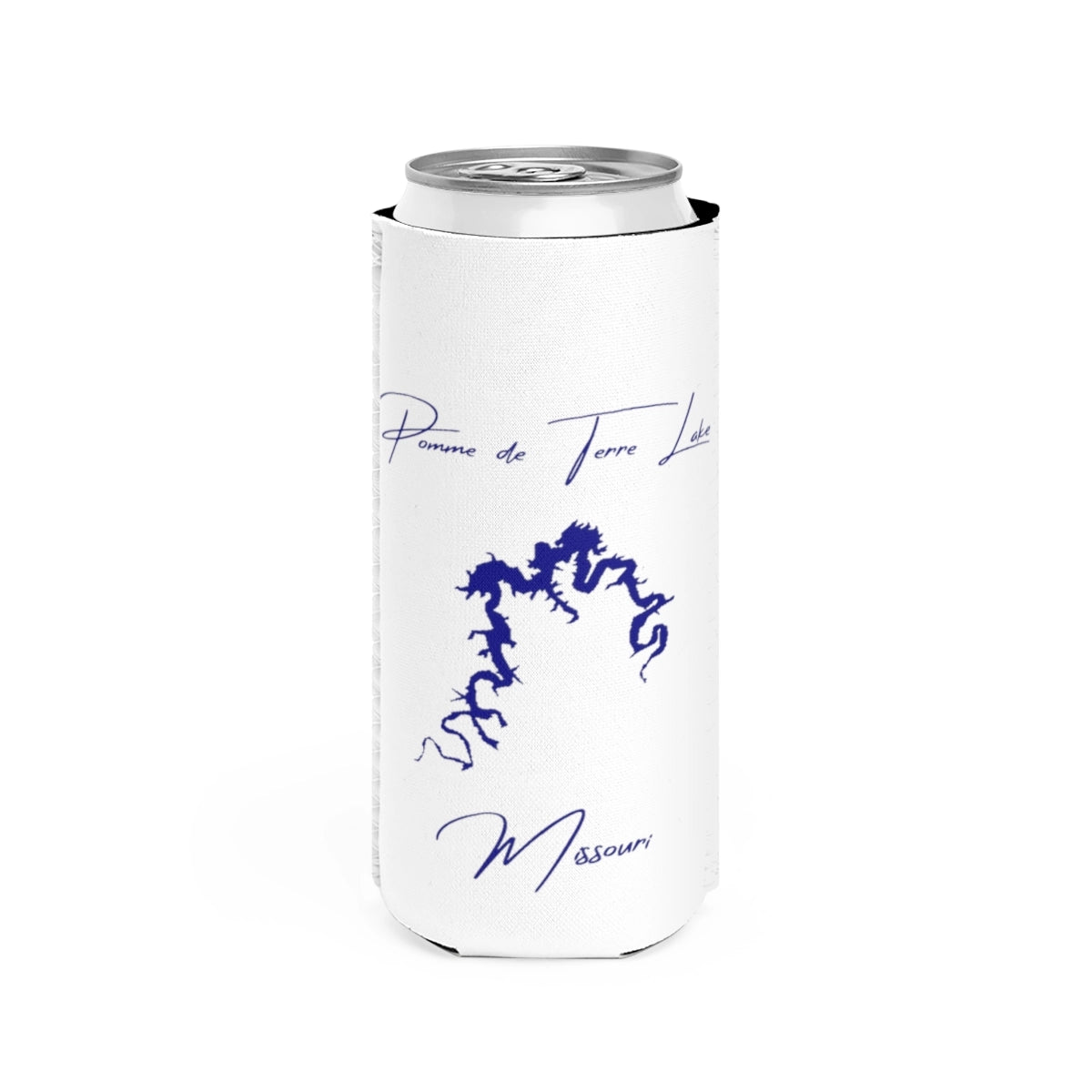 Missouri  Pomme  de  Terre  Lake  Slim  Can  Koozie  front  position  view  from  front  white.webp