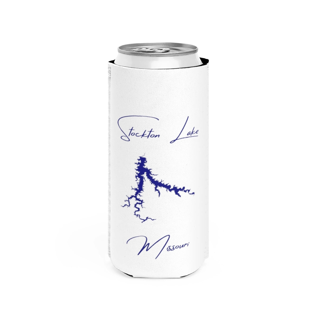 Missouri  Stockton  Lake  Slim  Can  Koozie  front  position  view  from  front  white.webp