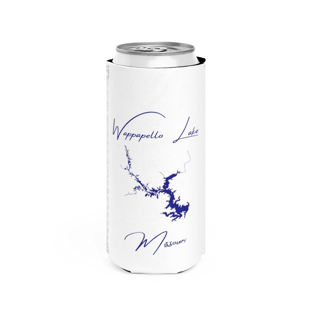 Missouri  Wappapello  Lake  Slim  Can  Koozie  front  position  view  from  front  white.webp