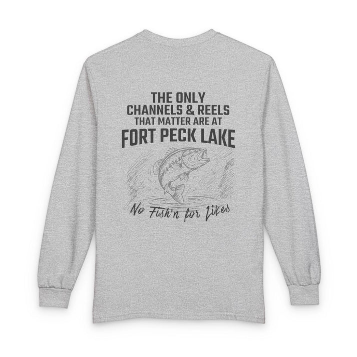 Montana  Fort  Peck  Lake  Long  Sleeve  Fishing  T-shirt  back  position  view  from  back  sport  grey.webp