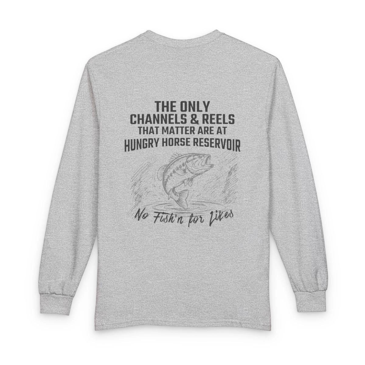 Montana  Hungry  Horse  Reservoir  Long  Sleeve  Fishing  T-shirt  back  position  view  from  back  sport  grey.webp