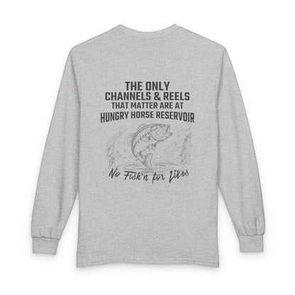 Montana  Hungry  Horse  Reservoir  Long  Sleeve  Fishing  T-shirt  back  position  view  from  back  sport  grey.webp