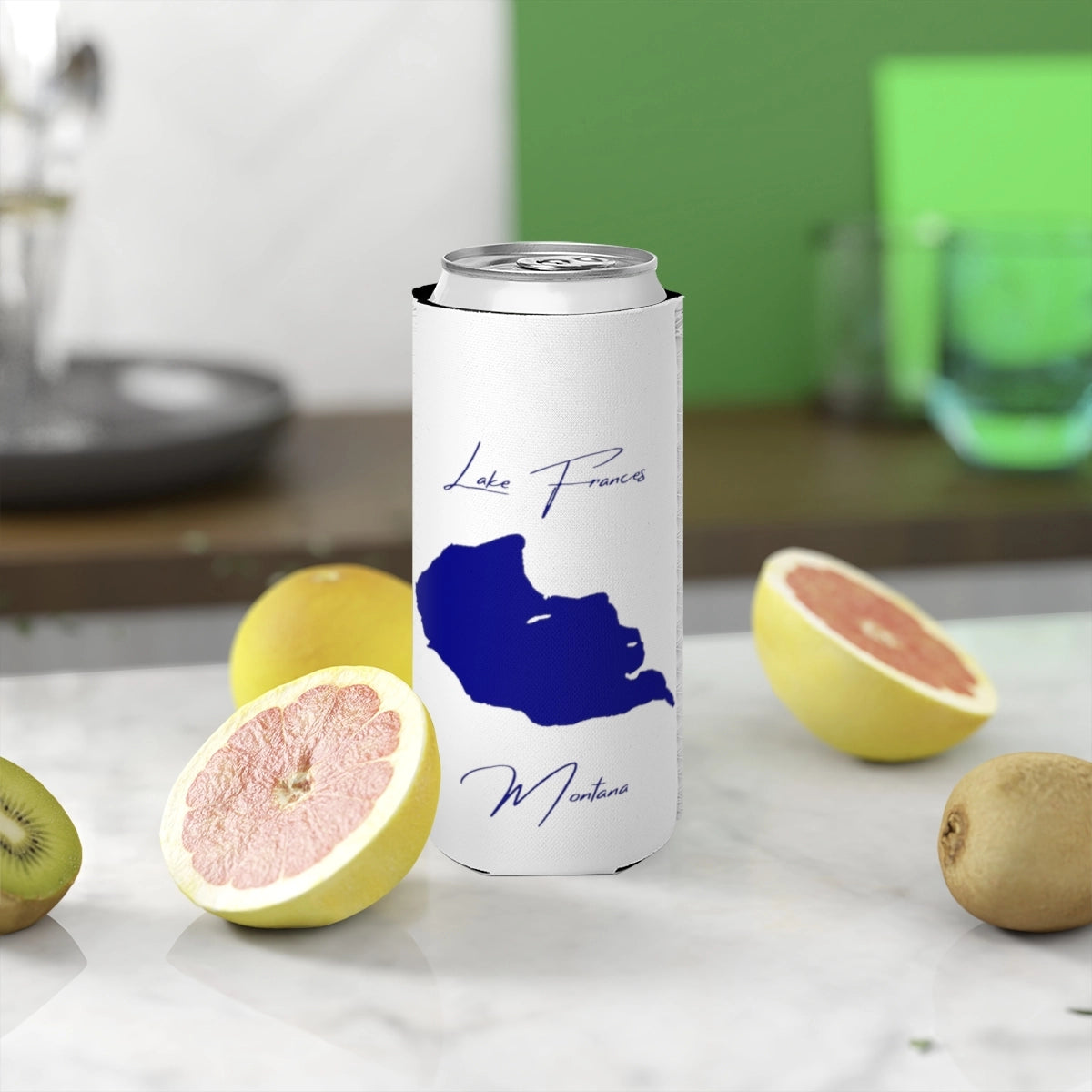 Montana  Lake  Frances  Slim  Can  Koozie  front  position  view  from  context-2  white.webp