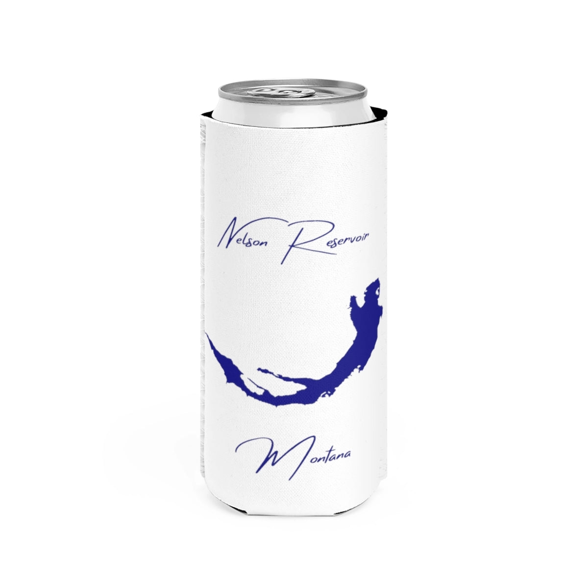 Montana  Nelson  Reservoir  Slim  Can  Koozie  front  position  view  from  front  white.webp
