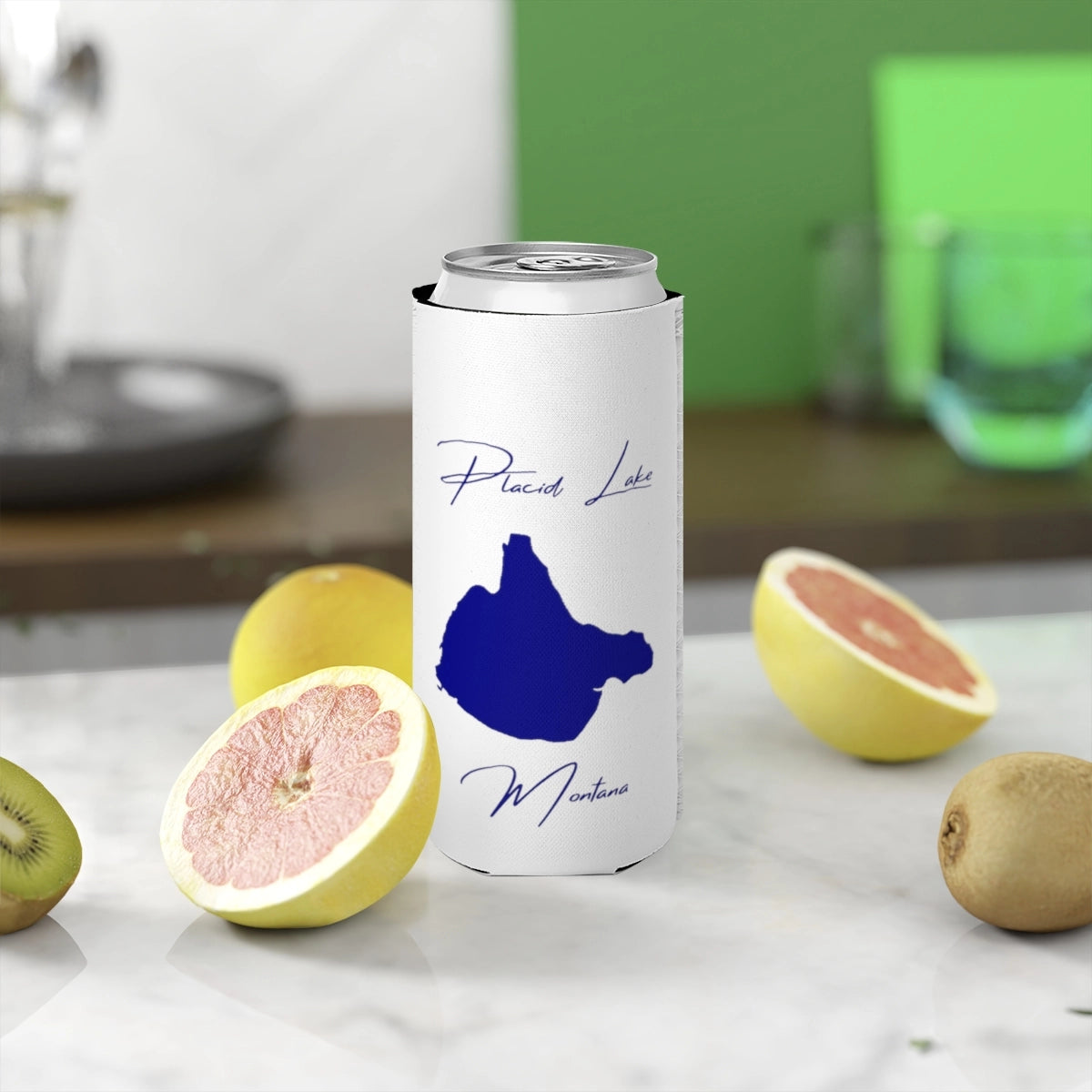 Montana  Placid  Lake  Slim  Can  Koozie  front  position  view  from  context-2  white.webp