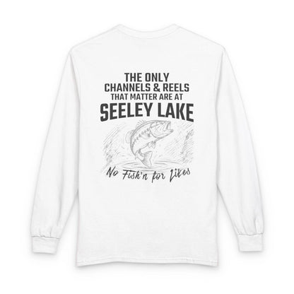 Montana  Seeley  Lake  Long  Sleeve  Fishing  T-shirt  back  position  view  from  back  white.webp