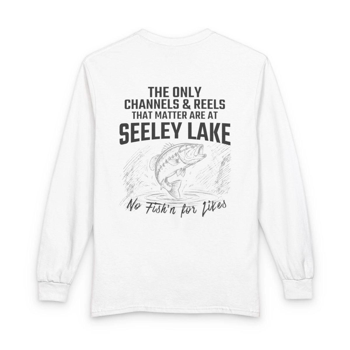 Montana  Seeley  Lake  Long  Sleeve  Fishing  T-shirt  back  position  view  from  back  white.webp