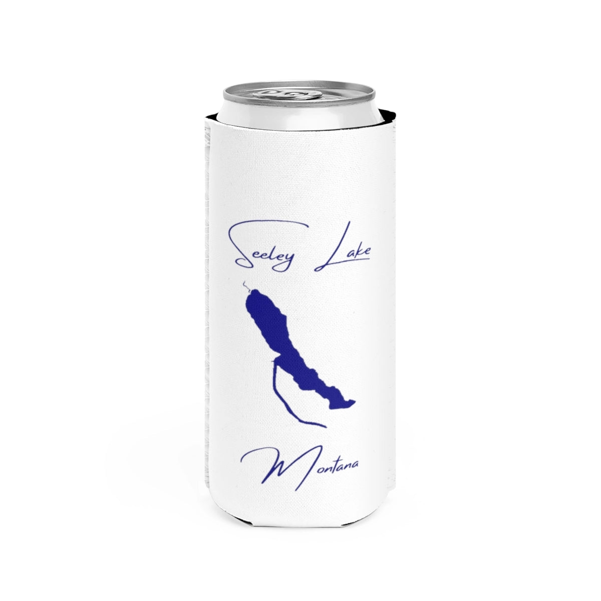 Montana  Seeley  Lake  Slim  Can  Koozie  front  position  view  from  front  white.webp