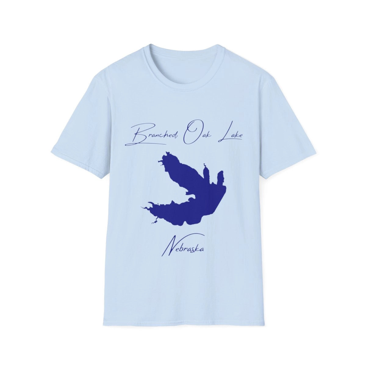 Nebraska  Branched  Oak  Lake  T-shirt  front  position  view  from  front  light  blue.webp