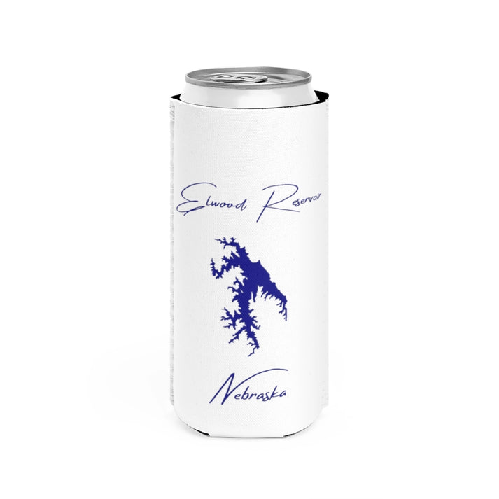 Nebraska  Elwood  Reservoir  Slim  Can  Koozie  front  position  view  from  front  white.webp