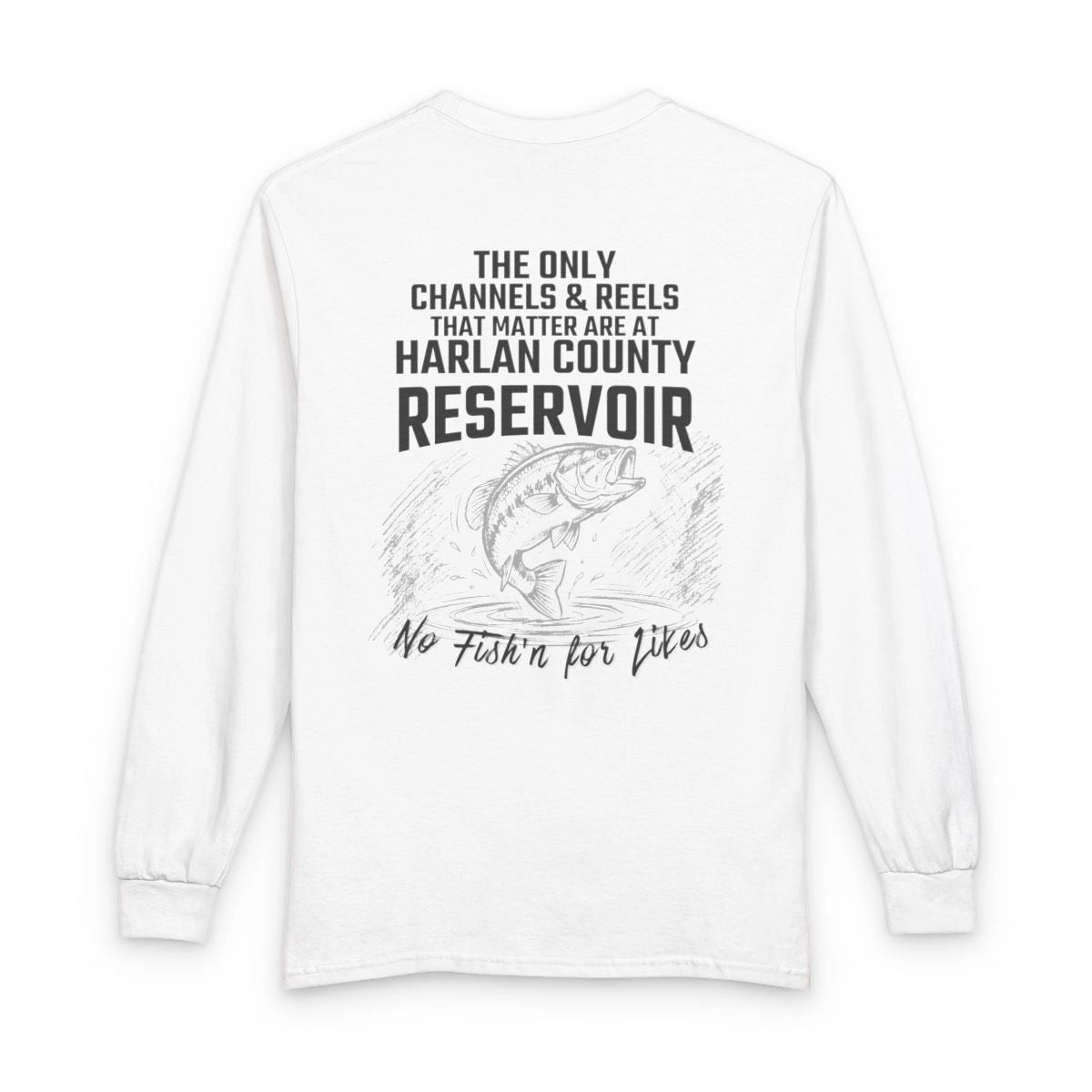 Nebraska  Harlan  County  Reservoir  Long  Sleeve  Fishing  T-shirt  back  position  view  from  back  white.webp