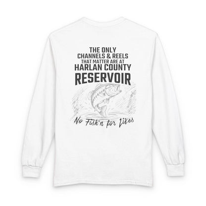 Nebraska  Harlan  County  Reservoir  Long  Sleeve  Fishing  T-shirt  back  position  view  from  back  white.webp