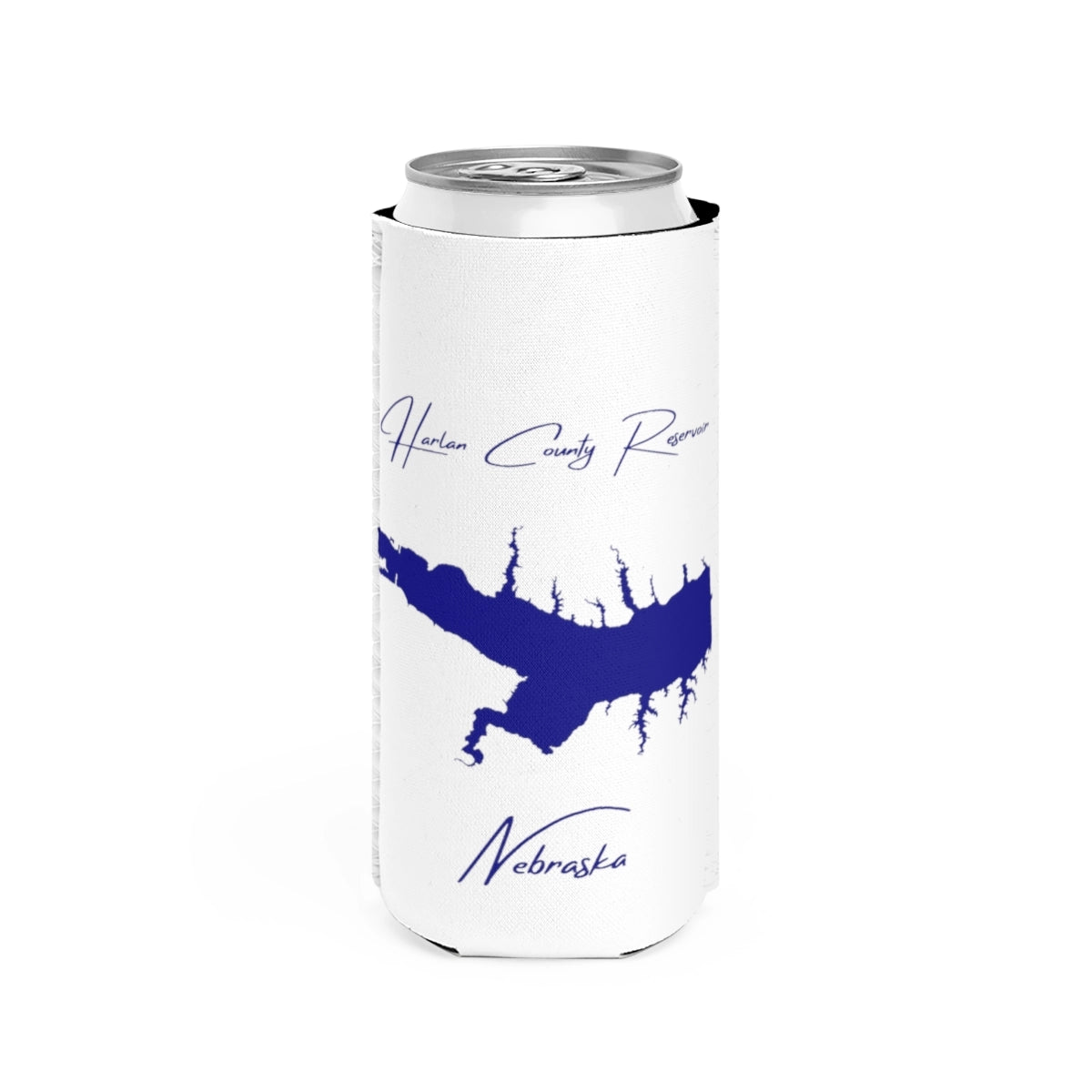 Nebraska  Harlan  County  Reservoir  Slim  Can  Koozie  front  position  view  from  front  white.webp