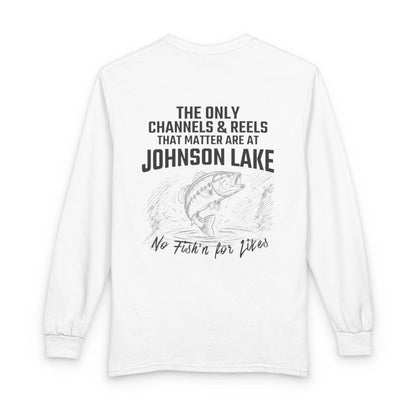 Nebraska  Johnson  Lake  Long  Sleeve  Fishing  T-shirt  back  position  view  from  back  white.webp
