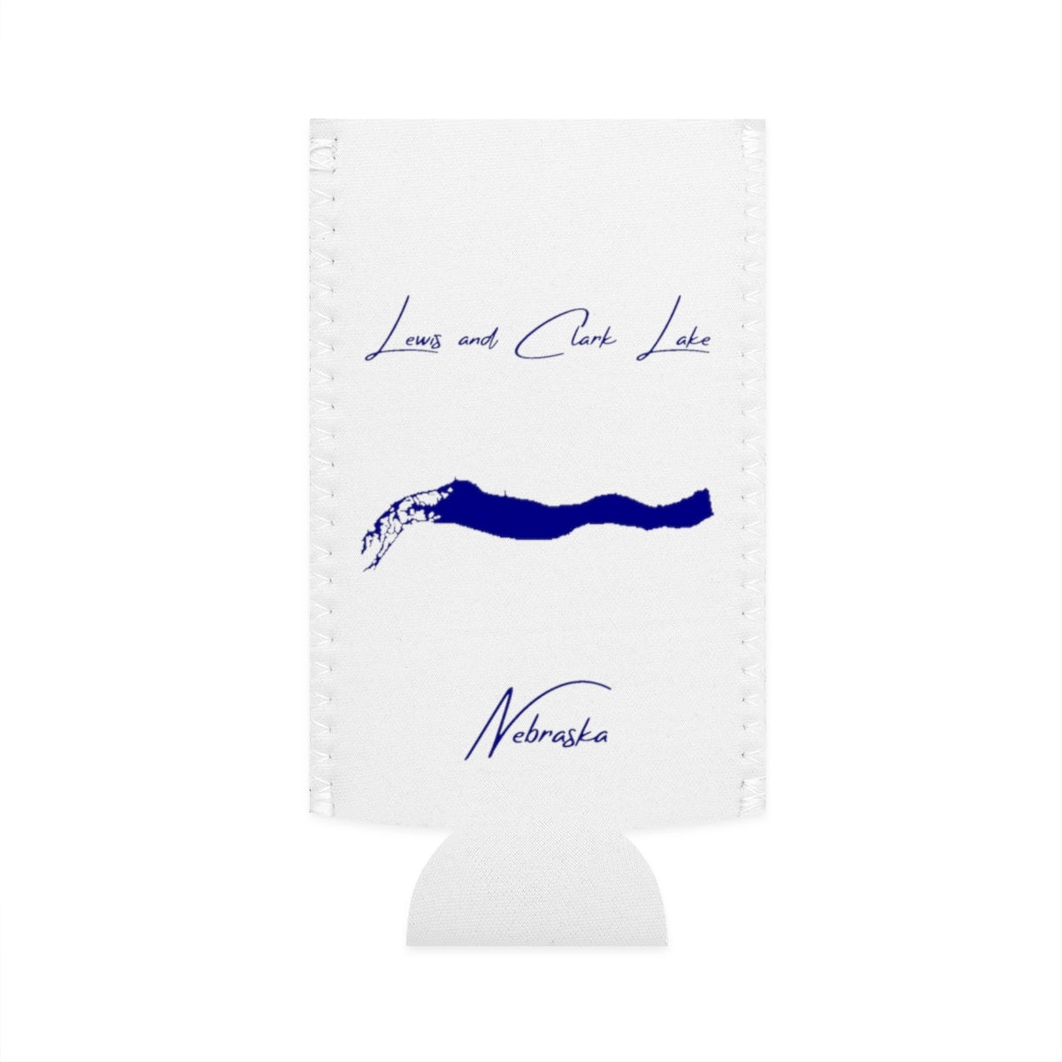 Nebraska  Lewis  and  Clark  Lake  Slim  Can  Koozie  front  position  view  from  flat-front  white.webp