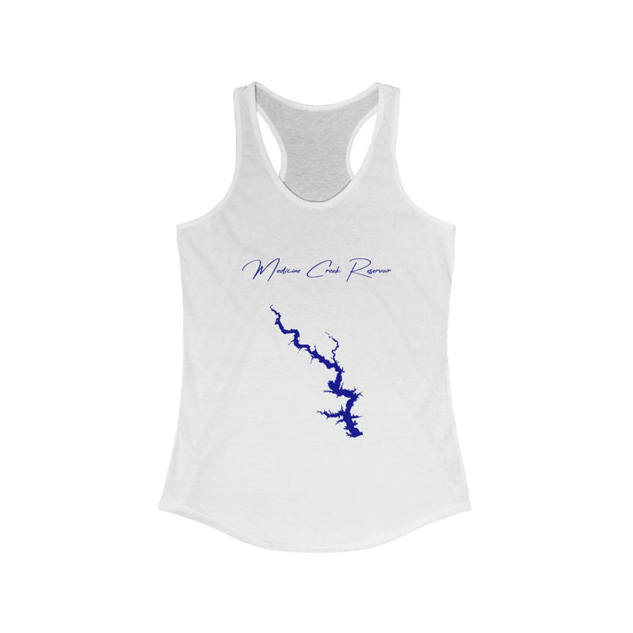 Nebraska  Medicine  Creek  Reservoir  Racerback-Tank  front  position  view  from  front  solid  white.webp