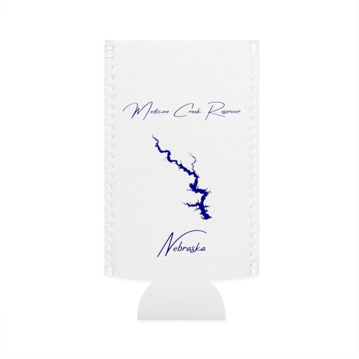 Nebraska  Medicine  Creek  Reservoir  Slim  Can  Koozie  front  position  view  from  flat-front  white.webp
