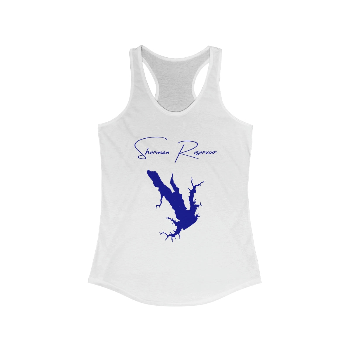 Nebraska  Sherman  Reservoir  Racerback-Tank  front  position  view  from  front  solid  white.webp