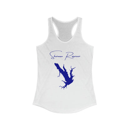 Nebraska  Sherman  Reservoir  Racerback-Tank  front  position  view  from  front  solid  white.webp