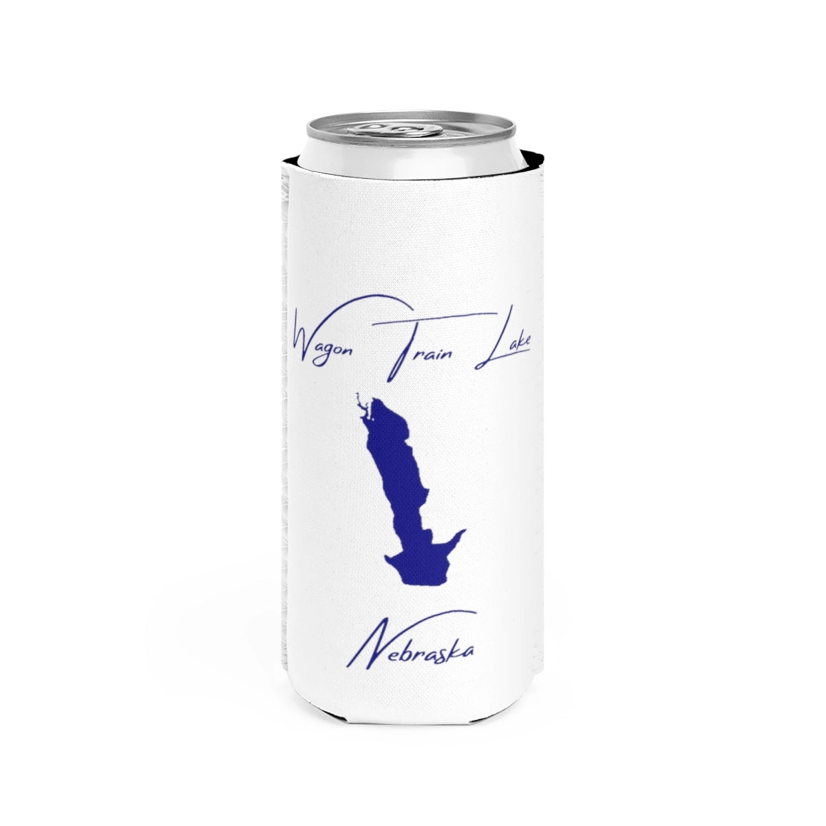 Nebraska  Wagon  Train  Lake  Slim  Can  Koozie  front  position  view  from  front  white.webp