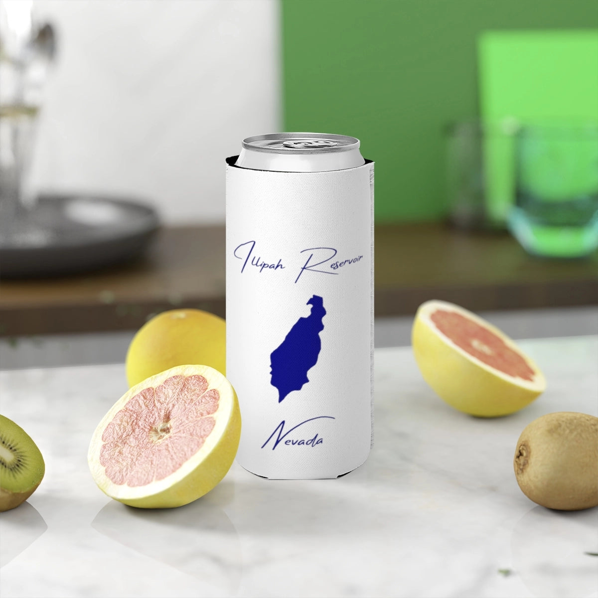 Nevada  Illipah  Reservoir  Slim  Can  Koozie  front  position  view  from  context-2  white.webp