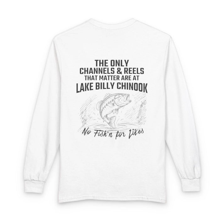 Nevada  Lake  Billy  Chinook  Long  Sleeve  Fishing  T-shirt  back  position  view  from  back  white.webp