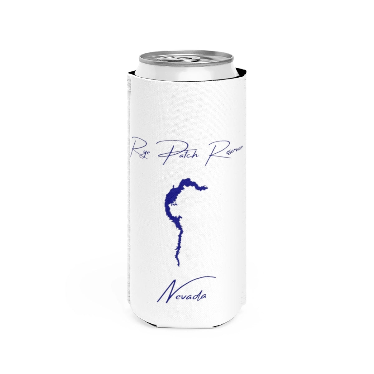 Nevada  Rye  Patch  Reservoir  Slim  Can  Koozie  front  position  view  from  front  white.webp