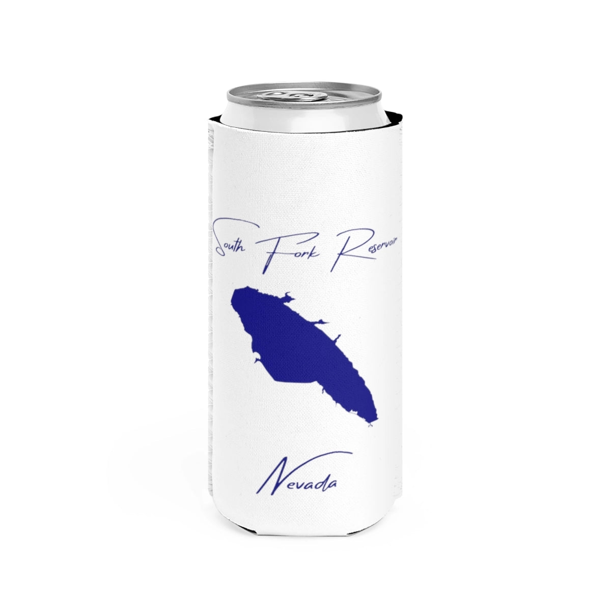 Nevada  South  Fork  Reservoir  Slim  Can  Koozie  front  position  view  from  front  white.webp