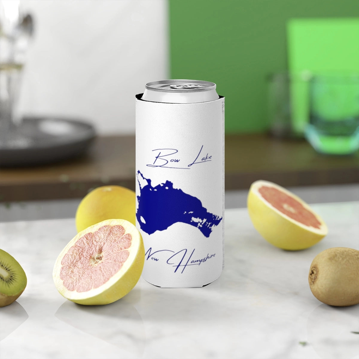 New  Hampshire  Bow  Lake  Slim  Can  Koozie  front  position  view  from  context-2  white.webp