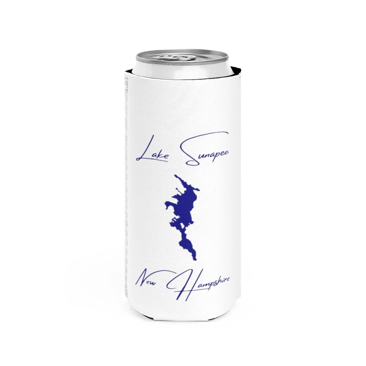 New  Hampshire  Lake  Sunapee  Slim  Can  Koozie  front  position  view  from  front  white.webp